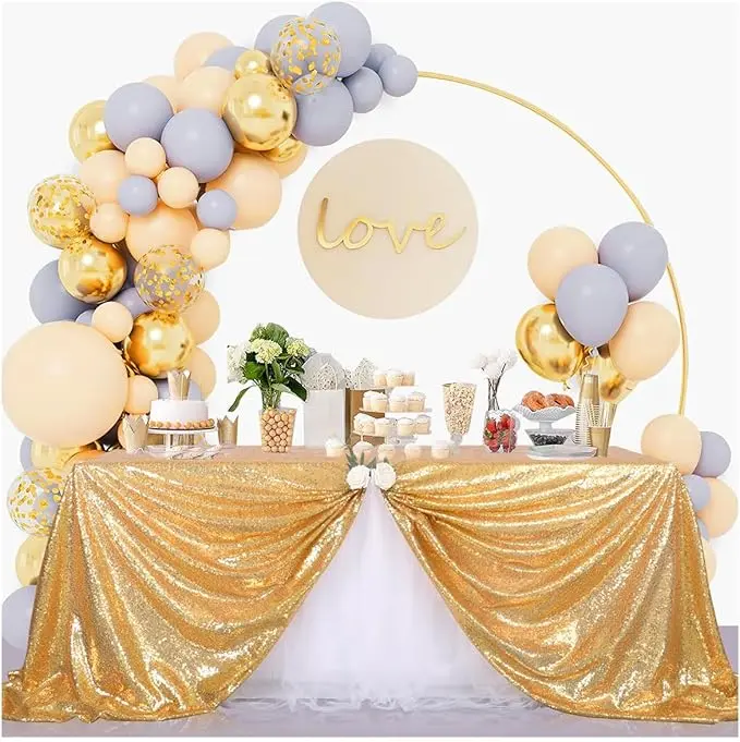 JYFLZQ Gold-color Sequin Tablecloth 90" x 132" Rectangular Sparkly Glitter Table Cover for Wedding Birthday Party Baby Bridal Shower Decor Ornaments