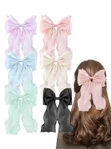 6 sets of macaron color butterfly bow, ribbon, spring duckbill clip, women's cute princess style double ponytail hair clip, ins style fashionable high-end texture hair accessory
