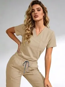 Women's V-Neck Quick-Dry Medical Scrubs Set, Nursing Scrub Uniforms, Stretchy Comfortable Lightweight Nurse Uniform Advantage Scrubs Tops with Multiple Pockets, Casual Home Wear for All Seasons