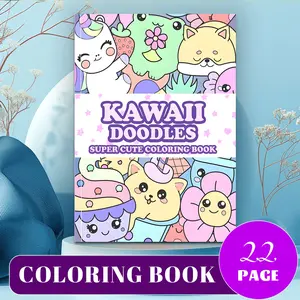 Kawaii Doodles Super Cute Coloring Book for Kids & Adults, 120GSM Thick Paper No Bleed, 22 Easy Bold Kawaii Animal & Food Pages, Non-Toxic Odorless, Stress Relief, Perfect Kawaii Gift for All Ages