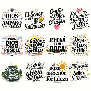 12pcs/set  Spanish Bible Heat Transfer Vinyl Stickers, Mixed Color Heat Transfer Applications, Suitable for DIY T-Shirts, Sweatshirts, Bags, And Hats - Durable Vinyl Transfers with Christian Themes