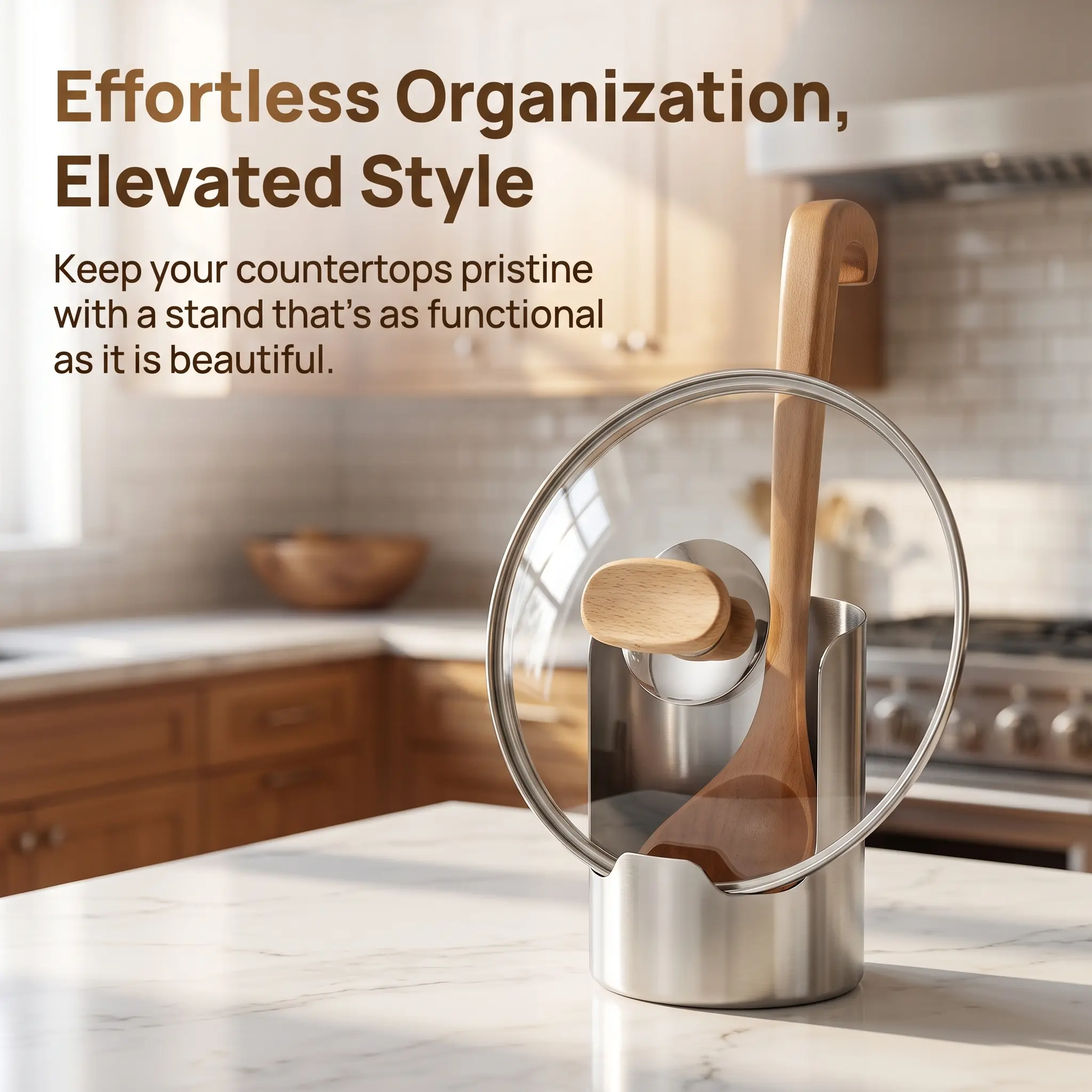 Stainless Steel Kitchen Utensil Holder with Multi-Use Slots, Smooth Finish & Counter-Top Size, Countertop Organizer for Pot Lids, Cutting Boards, Spoons, Chopsticks, Modern