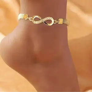 Infinity Ankle Bracelet with Sparkly Zircon Inlay in Zinc Alloy - Fashion Accessories