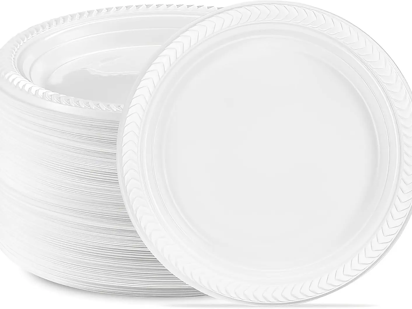 Cuisine White Round Plastic Plates - 7" (Pack of 100)