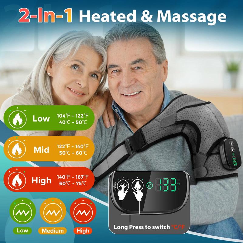 Fitease Cordless Shoulder Heating Pad for Men Women, Heated Shoulder Wrap with 3 Vibration and Heat Settings for Rotator Cuff Relief