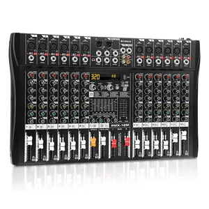 Audio Mixer 12 Channel Professional Mixer Console with 320 DSP Effects, 7-band EQ Sound Mixing Board Digital DJ Mixer w/USB Bluetooth MP3 for Recording, Independent 48V Power & Mute Button Equalizer Amplifier Wireless Connection
