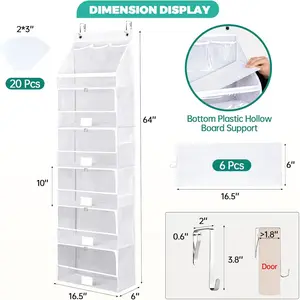 2 Pack 6 Tier Over The Door Organizer - Large Capacity Behind Door Hanging Shelves with 10 Mesh Pockets and Clear Windows, Closet Organizers and Storage for Bathroom, Bedroom, Nursery, Grey