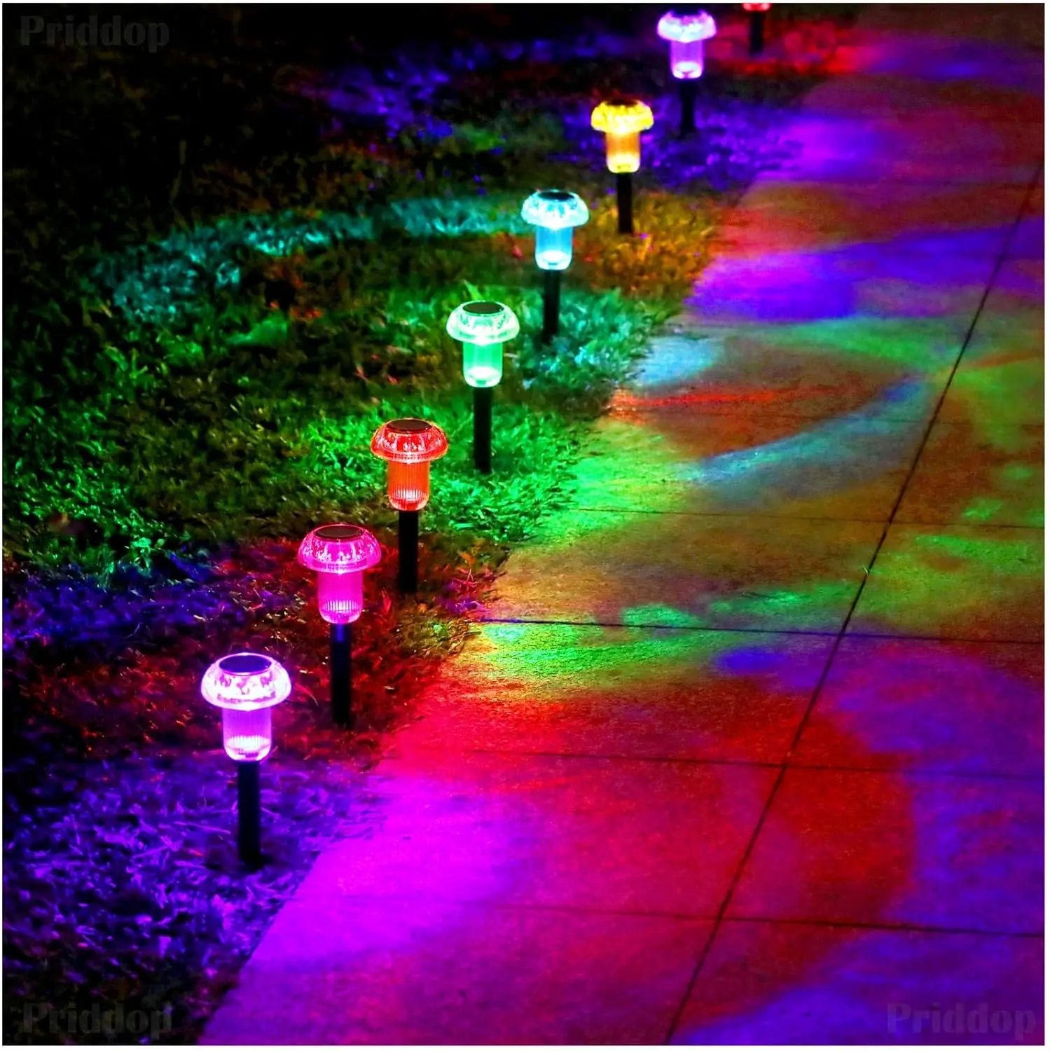 DERAYSION  8 Pack Color Changing Mushroom Solar Pathway Lights - 7 Color Cycle LED Outdoor Stake path Lights, Waterproof Solar Powered Garden Lights for Pathway Walkway Yard Patio Flowerbed