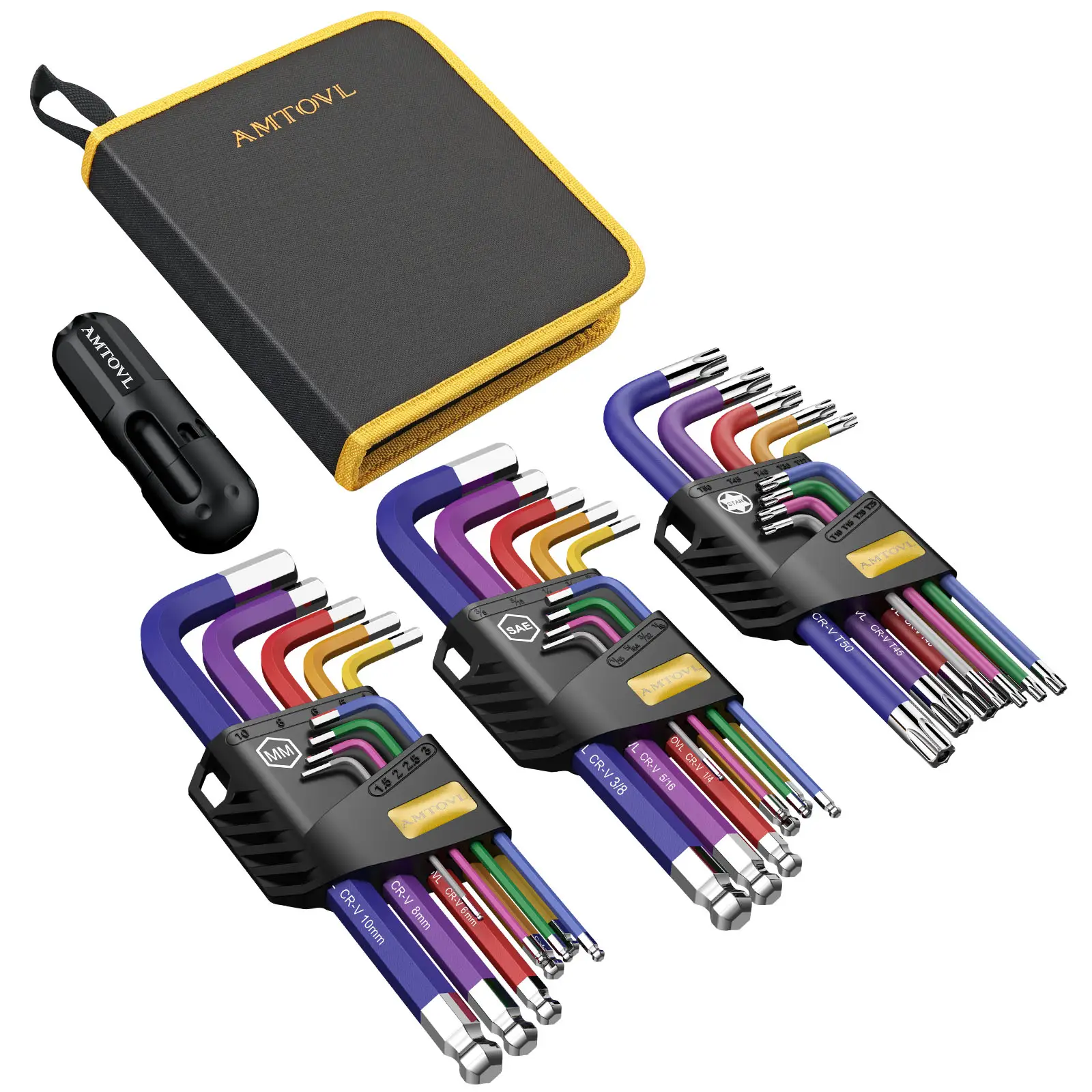 AMTOVL 27PCS Allen Wrenches Key Sets, Metric SAE & Star Sizes, T-Handle with Storage Bag, Durable Design for Home Repairs, Automobiles & Mechanics Use