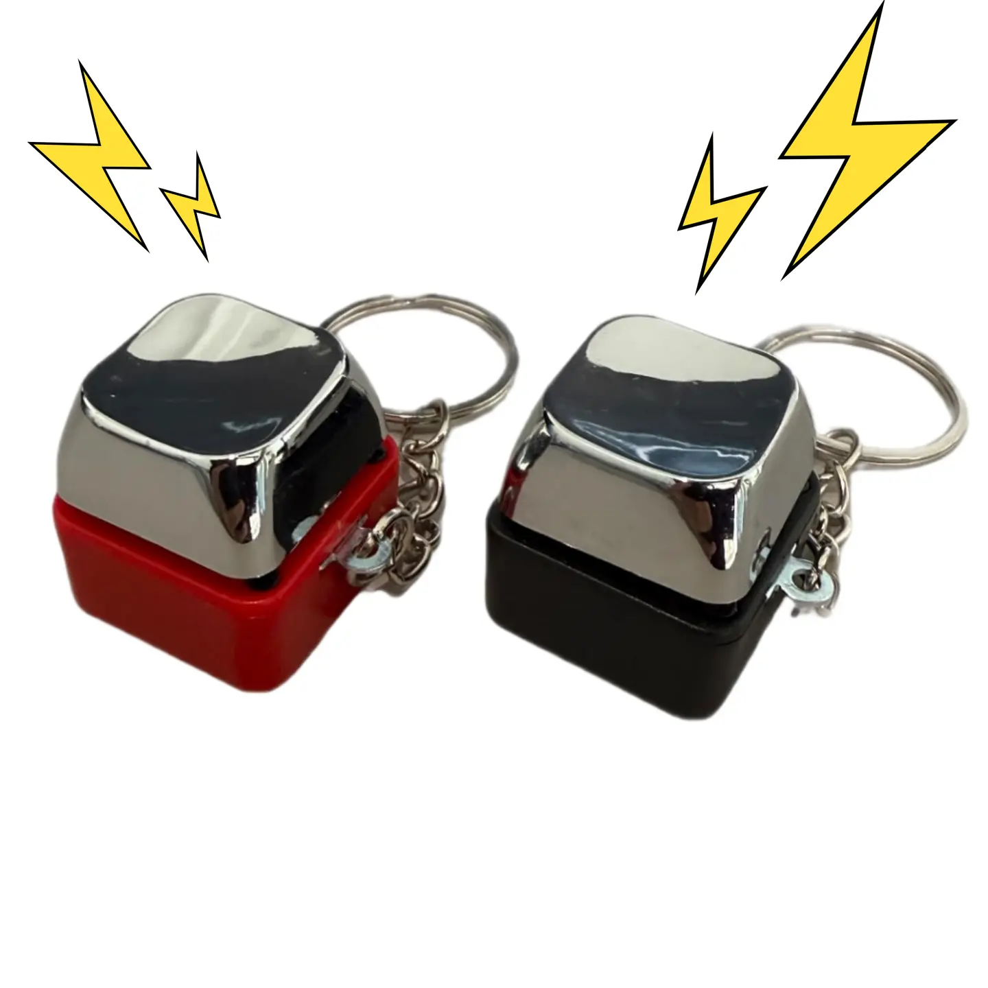 2Pcs Square Shock Prank Keychain - Safe & Harmless Low-Current DIY Toy with Simple 1-Button Operation, Keyring, Compact Wake-Up Zap Design, Ultra-Portable 0.95"x0.95"x1" Gadget for Friends Prank Fun