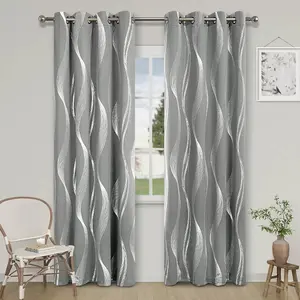 2-Piece Bedroom & Living Room Half-Blackout Curtains, Insulating Silver Foil Print Design, Polyester Digital Print Curtains