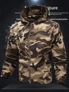 Men's Camouflage Military Hooded Casual Jacket, Long Sleeve Fitted Style, Spring & Fall Fashion, Men's Favorite Camo Design, Menswear