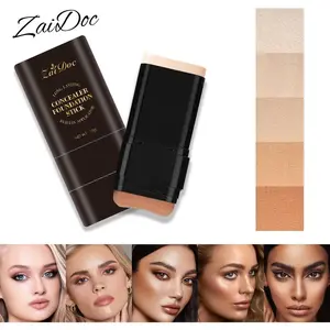 Concealer Foundation Stick - 15g Compact Makeup Tool with Dual Brush Heads for Flawless Skin Finish & Moisturizing Brightening Effects Effortless Complexion Sculpting Cosmetic