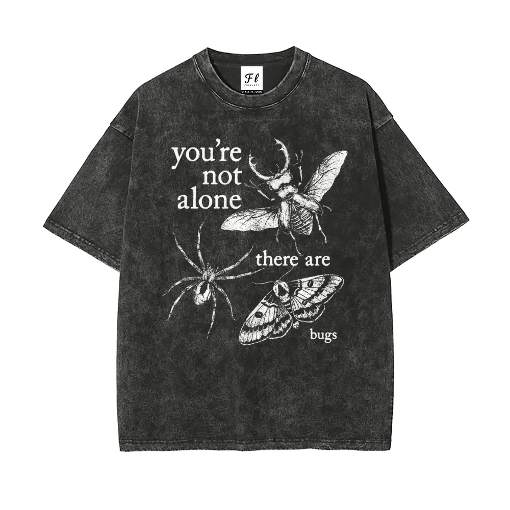 Unisex Oversized Washed Batik Cotton Printed T-Shirt - Super Soft, Pre-Shrunk, Streetwear Menswear Tops, Apparel, Clothes for Insects Bugs Lovers, Seamless, Pieces