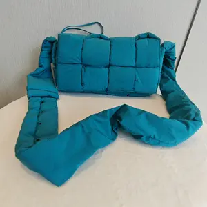 Pre-owned BOTTEGA VENETA Padded Intrecciato Nylon Cassette Crossbody Bag (Teal)