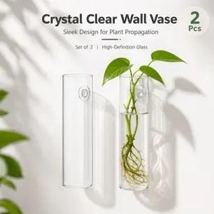 2-Piece Minimalist High-Borosilicate Glass Cylindrical Vase Set,Tall, Transparent Planters with Side Openings, Ideal for Hydroponic Plants and Desktop Home Decor