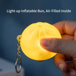 LED Light-Up Bun Squishy Keychain, Soft Silicone Outer Layer with Air Inside, No Fillings - Stress Relief Toy for Anxiety, Fidgeting, Sensory Play & Kids Gifts, Silicone Lights
