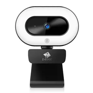 Z-EDGE 2K QHD Stream Webcam with Ring Light, 5.0MP Auto Focus, Noise-Canceling Mic, 80° Wide Angle, 3-Level Brightness, Plug&Play USB, Fathersdaygift