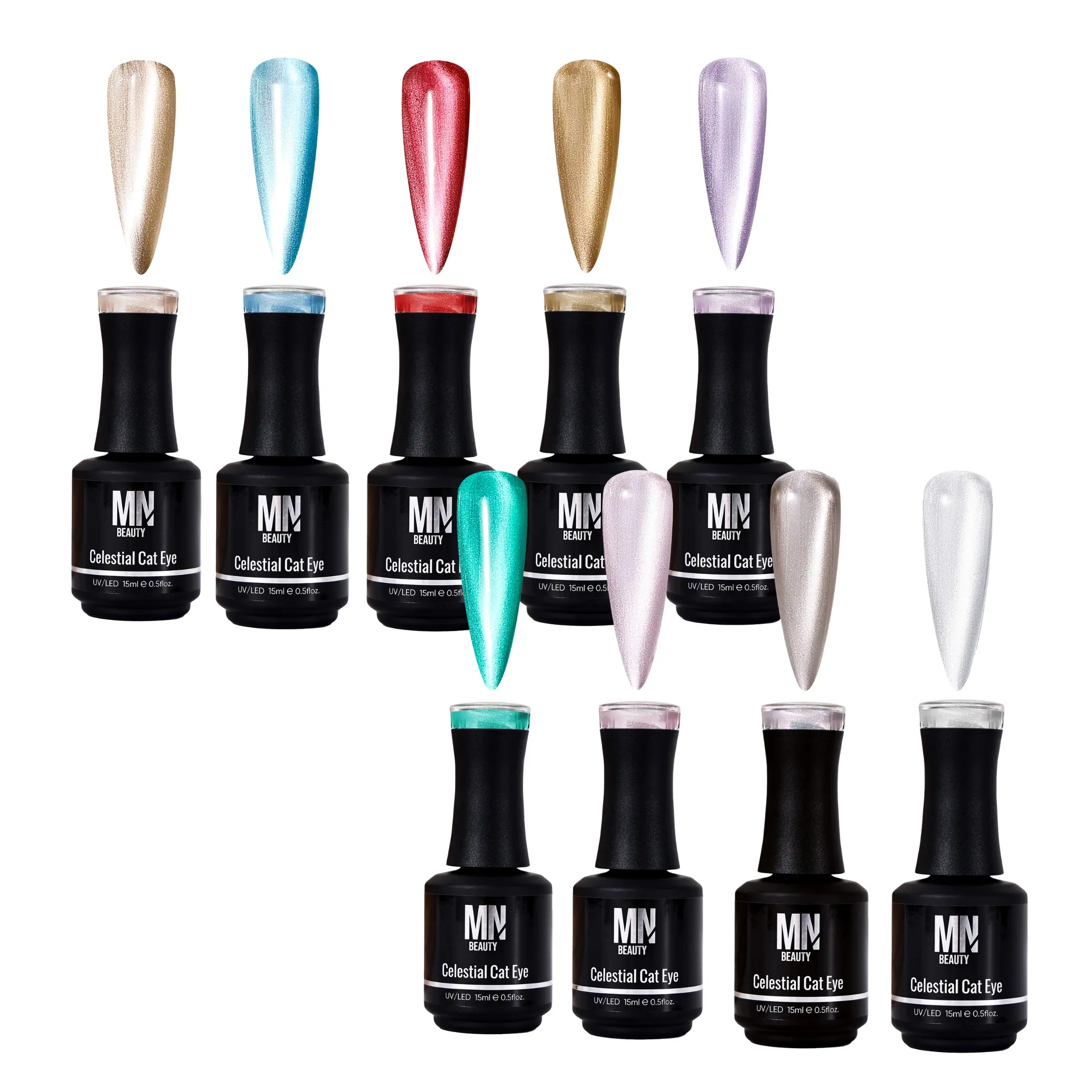 MN BEAUTY Celestial Cat Eye 9-Color Dimethicone Gel Nail Polish Multi-Pack, 15ml Each, Vegan Cruelty-Free Nail Supplies Kit with Free Magnetic Wand, Top Coat for Acrylic Manicure, Gel Nails At Home