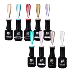 MN BEAUTY Celestial Cat Eye 9-Color Gel Nail Polish Multi-Pack - Nail Art Acrylic Cosmetic Manicure Kit with Free Magnetic Wand for Magnetic Effects, Includes Top Coat