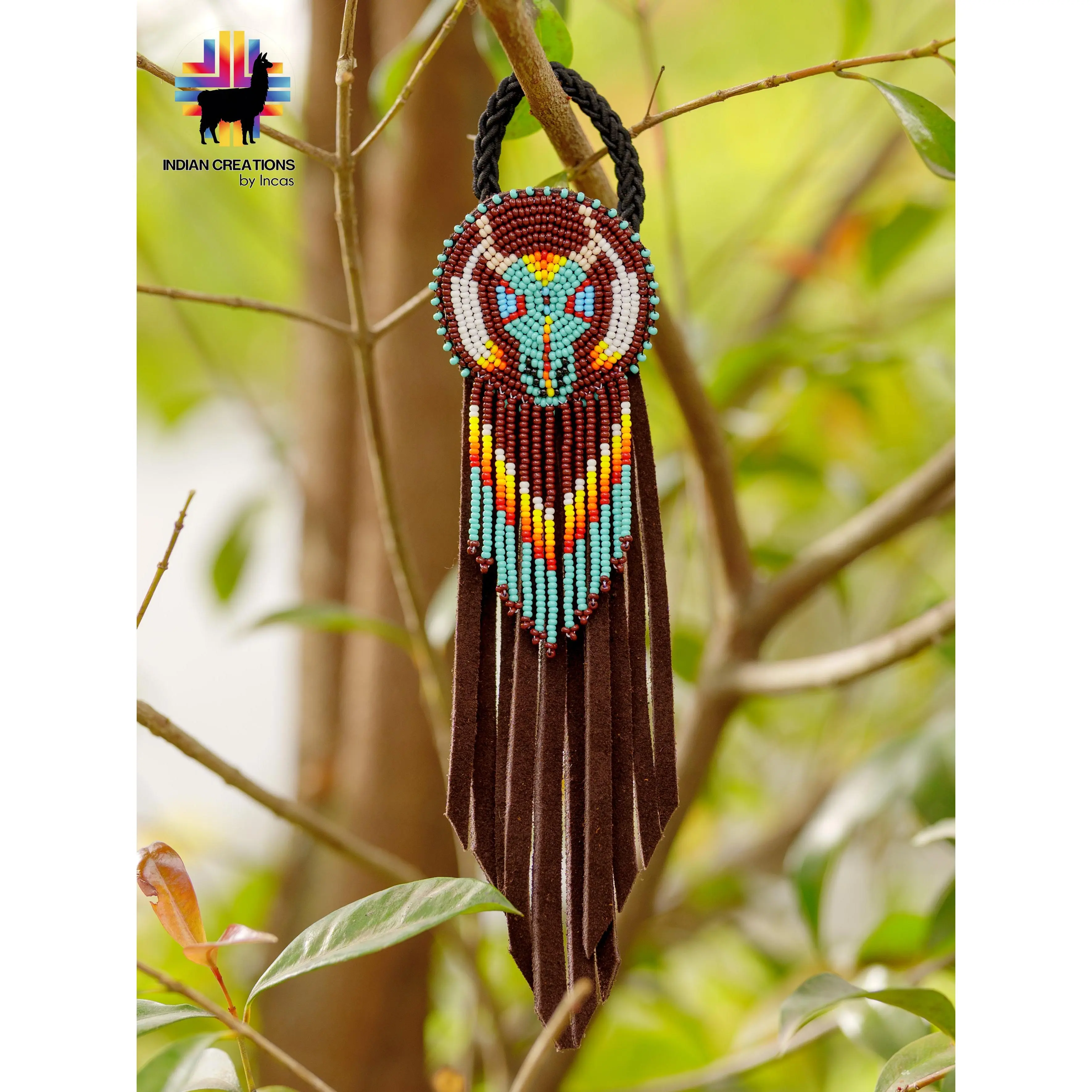 Handmade Leather Hair Tie. Beaded Hair accessories. Made in Ecuador. Boho and Chic.
