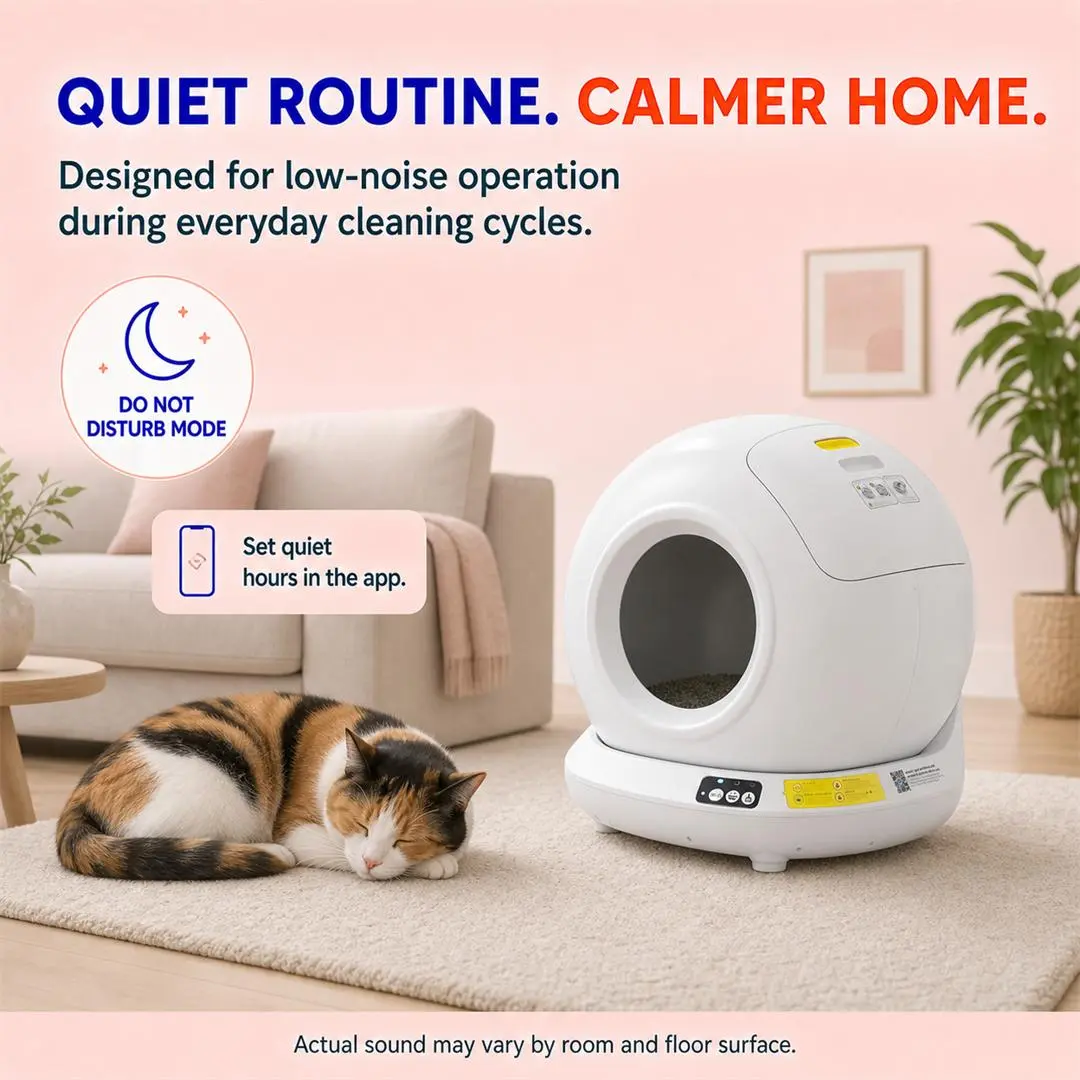 Automatic Self-Cleaning Cat Litter Box, Open-Top Easy-Entry Design with Triple Safety Protection, Odor-Control Waste Drawer, No App Required
