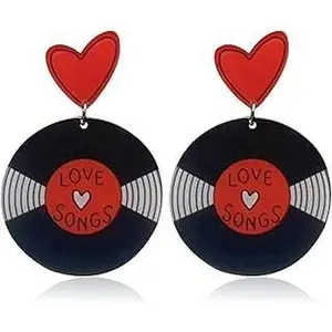 Record Earrings Retro  Rock Roll 1950's Record Dangle Earrings for Women Vinyl Records Earrings 50's Disco Party Statement