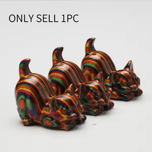 1pc handcrafted wooden carving of cute animals - the Rainbow Wood Cat Statue, Decorative home ornament, Perfect for families and offices as a wonderful gift, No batteries required