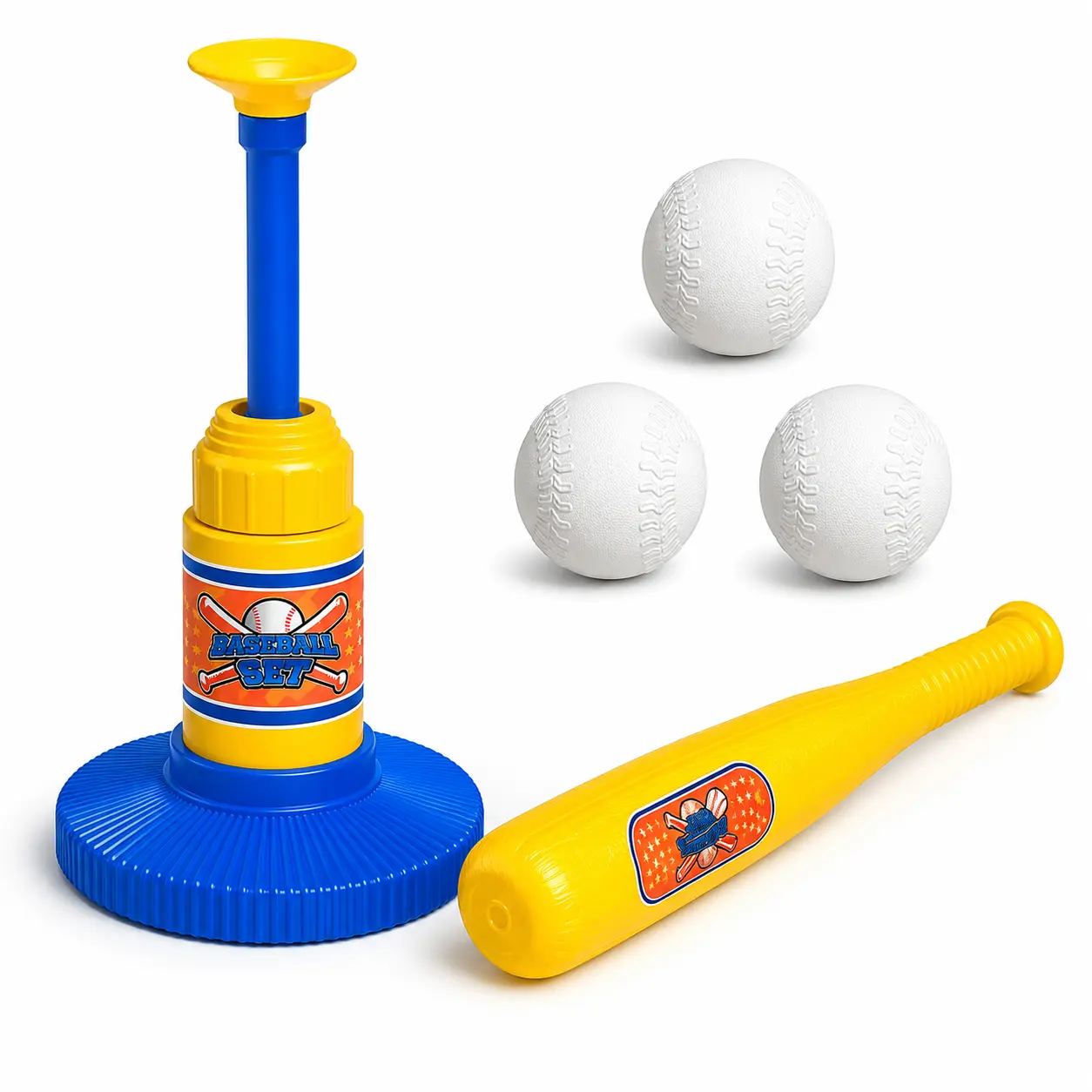 Baseball Training Tee Ball Popper Set with Bat & 3 Balls – Pop Up Hitting Trainer for Baseball Swing Practice