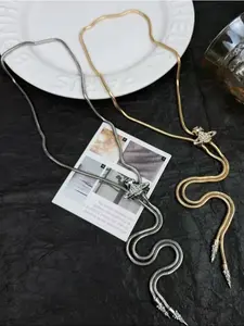 New Western Empress Dowager Adjustable Pulling Round Snake Chain Sweater Chain Stainless Steel Simple Snake Bone Chain Metal Chain Necklace