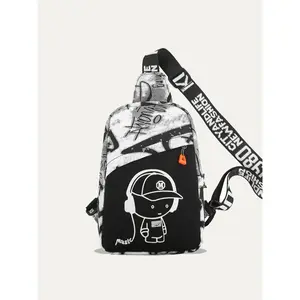 Men's Casual Large Capacity Sling Bag, Fashionable Letter Pattern Zipper Chest Bag for Daily Used, Casual Trendy Versatile High-quality Daily Commuting Bag