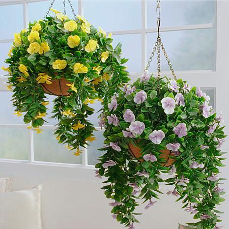 Improvements 17" Faux Pansy Flower Hanging Basket
