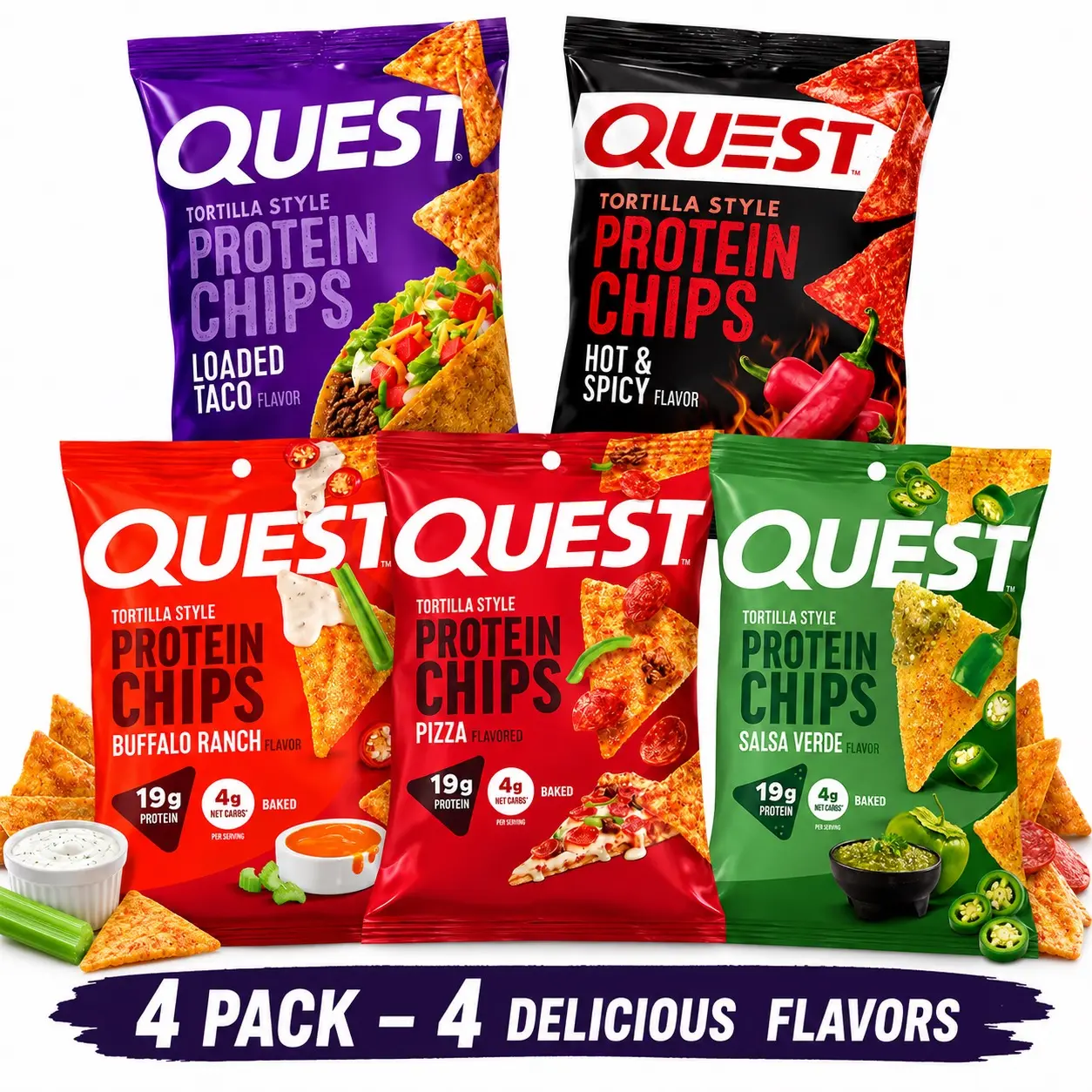Quest Protein Chips Crispy Crunchy Puffed Crisp Snack Variety Pack (5 Bags) Quest Protein Chips Crispy Crunchy Puffed Crisp Snack Variety Pack (5 Bags)