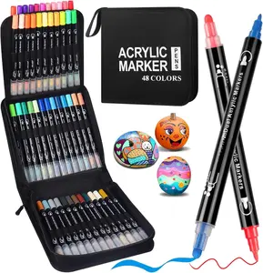 48 Colors Dual Tip   Pens Markers - Fine & Round Tips Markers for Rock, , Canvas, Glass, Ceramic, DIY Crafts - Vibrant, , Water-Based Ink Art Supplies