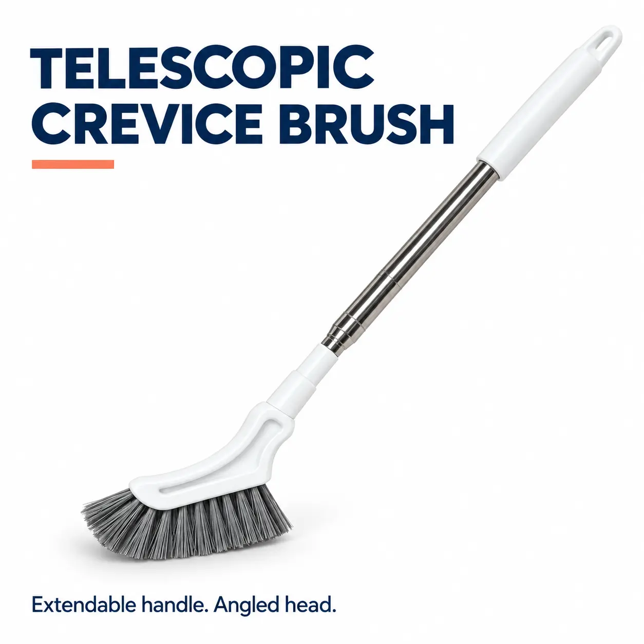 Telescopic Crevice Cleaning Brush with Adjustable Long Stainless Steel Handle, Narrow Gap Bathroom Scrub Tool for Edges, Corners and Hard-to-Reach Spaces, Extendable Household Detail Brush for Surface Crevices, Bathroom Maintenance and Daily Home Cleaning