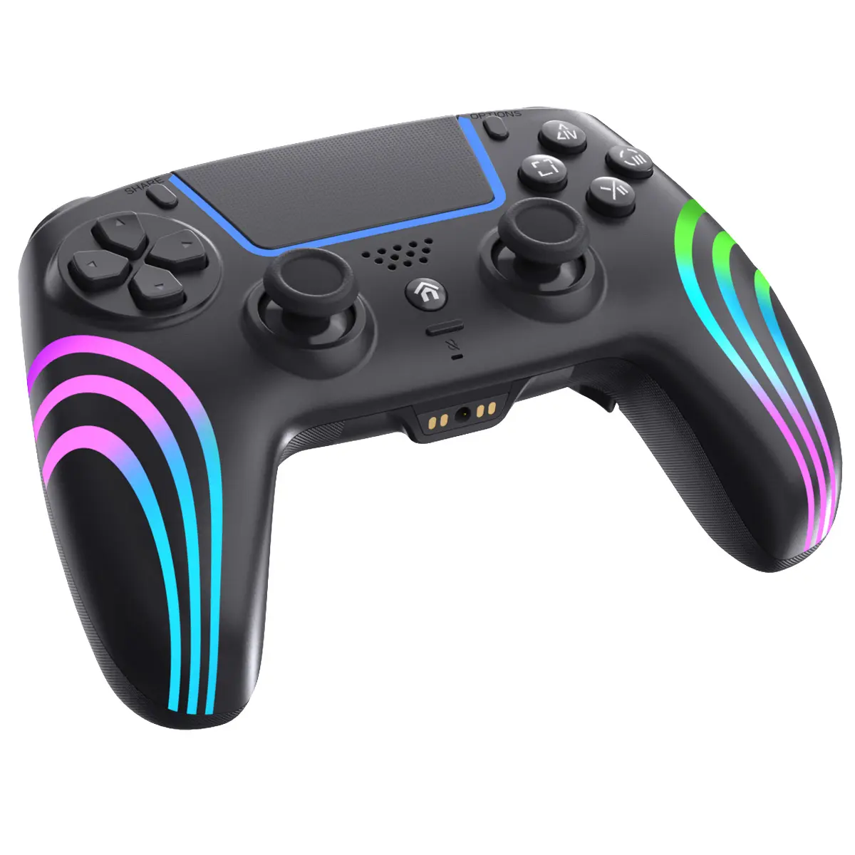Anti-Stick Drift Hall Effect PS5 Pro/PC Wireless Gamepad with Turbo Macro, 6-Axis Gyroscope, Dual-Vibration, 3-Mode RGB Lighting, 1000mAh Battery, Programmable M1/M2 Keys, 3.5mm Jack & Wired USB Mode.