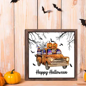 Halloween Themed Wooden Photo Frame, 1 Count Pumpkin Decor Happy Halloween Photo Frame, Holiday Home Decoration for Doors & Walls