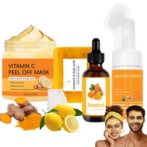 Vitamin C & Turmeric Skin Care Kit, Peel Off Mask & Cleaning Soap & Facial Cleanser & Turmeric Oil, Moisturizing Nourishing Hydrating Skincare Kit for Men and Women, Face Care Products, Hyperpigmentation Care Set, Turmeric Glow Set