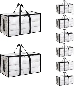 8 Pack-Extra Large Heavy Duty Moving Bags - Waterproof Storage Totes with Handles & Zippers, Foldable for College Dorm, Storage (Clear)