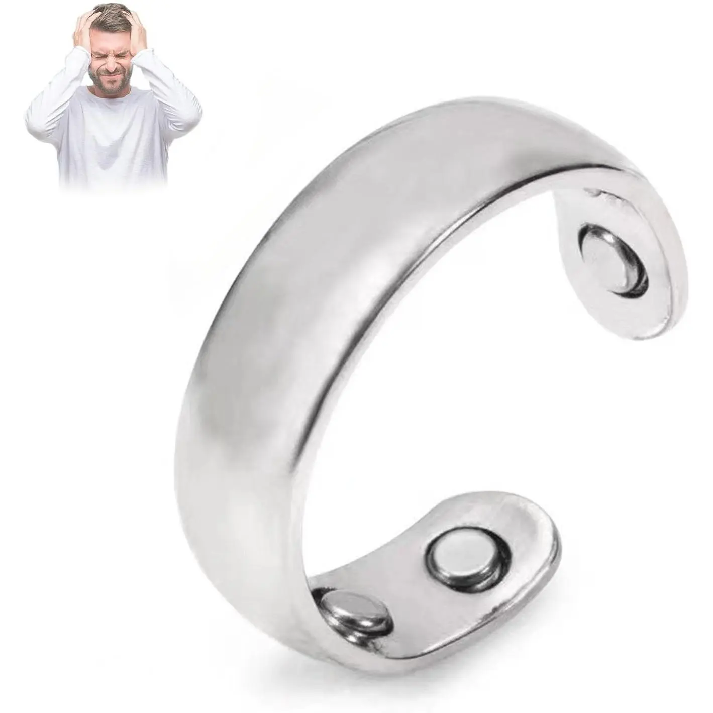 Migraine Ring, Vitality Mgnetic Calmi Ring Stainless Adjustable Acupressure Magntic Anti Snoring Rings Migraine Relief for Men and Women