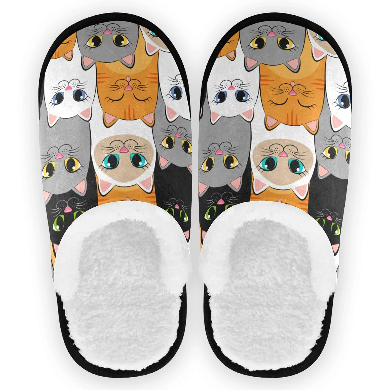 Cozy Gray White Cat Fleece Women's Slippers