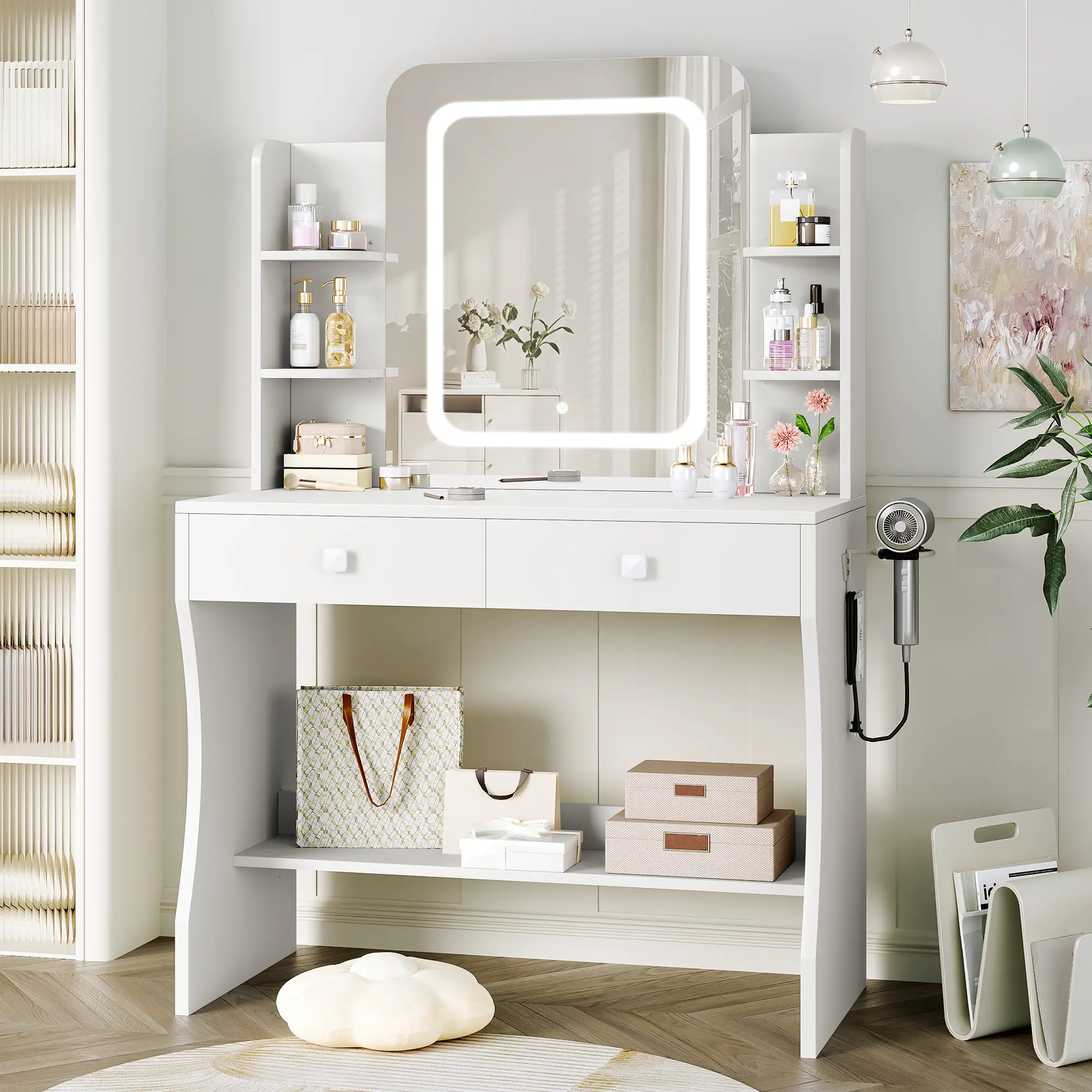 LED Symmetrical Dressing Table- White
