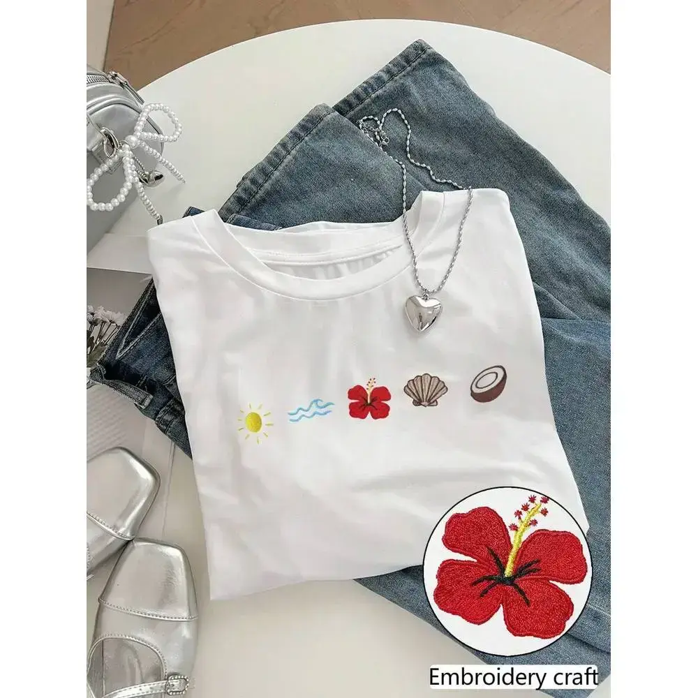 NostaNoir Women's Casual Crew Neck Short Sleeve T-Shirt with Letter & Blueberry Print - Versatile for Day Wear, Pairable with Jackets, Cardigans, Nightwear & Loungewear, Comfortable