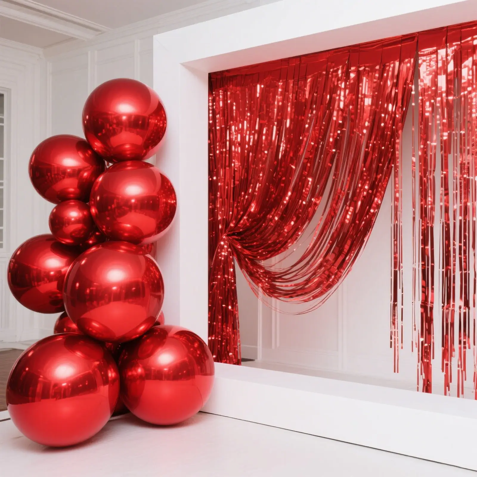 4-Pack 32" Metallic Red Orbz Mylar Foil Balloons, Large Round Sphere Helium or Air-Filled Party Decorations for Graduation, Bridal Shower, Birthday Party