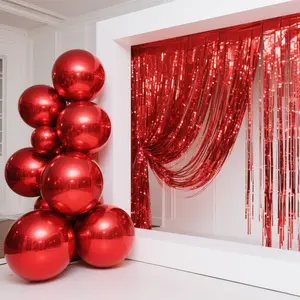 4-Pack 32" Metallic Red Orbz Mylar Foil Balloons, Large Round Sphere Helium or Air-Filled Party Decorations for Graduation, Bridal Shower, Birthday Party