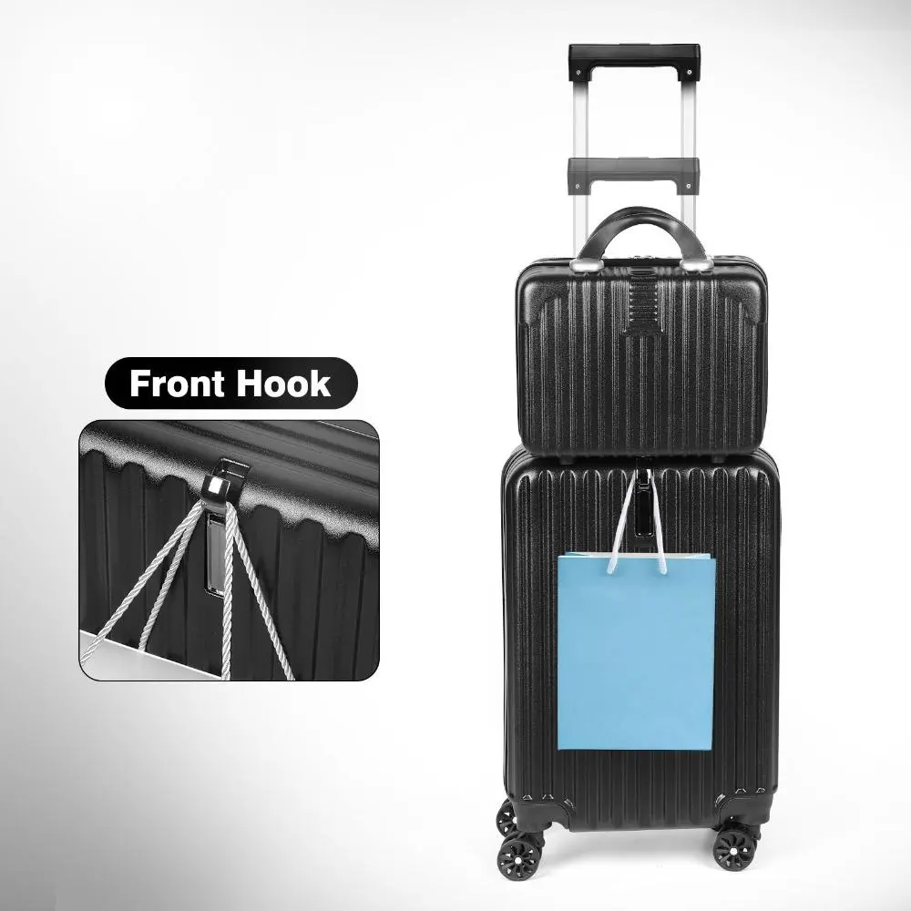 Unisex 2-Piece Hard Shell Organizer Luggage Set - 20in Airline Carry-On Suitcase, 14in Ribbed Texture Cosmetic Case, Lightweight Travel Gear with Silent Wheels, Side Lock for Business Use