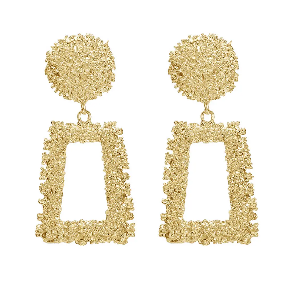 Gold Large Door Knocker Clip On Dangling Earrings