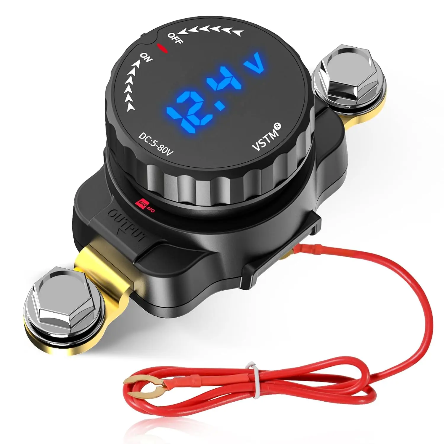 Vehicle Battery Disconnect Switch - 5V-80V Side Post Master Cut-Off with LED Digital Readout, Negative Power Isolation for Cars, Boats, Trucks