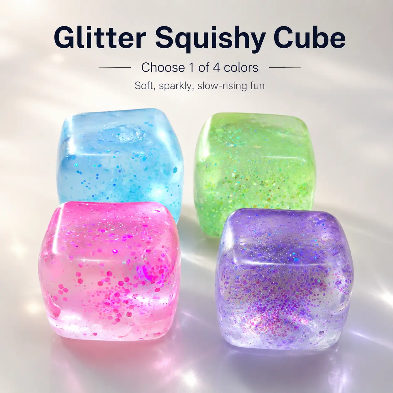WOANZZ Glitter Squishy Cube Toy, Slow Rising Soft Squeeze Stress Cube, Sensory Fidget Toy for Kids Ages 3+ and Adults,