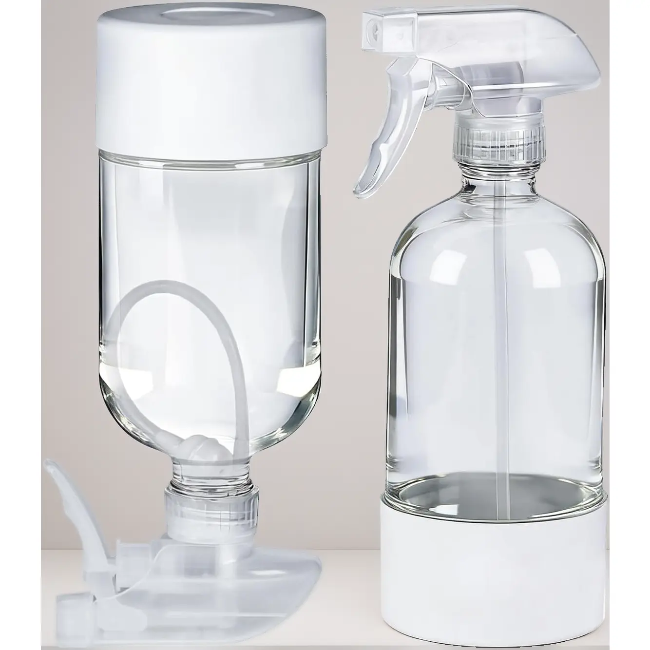 2 Pack 16 Oz 360-Degree Glass Spray Canisters with Silicone Sleeves, Adjustable Nozzles, Refillable Containers for Camping, Home Cleaning, Canister